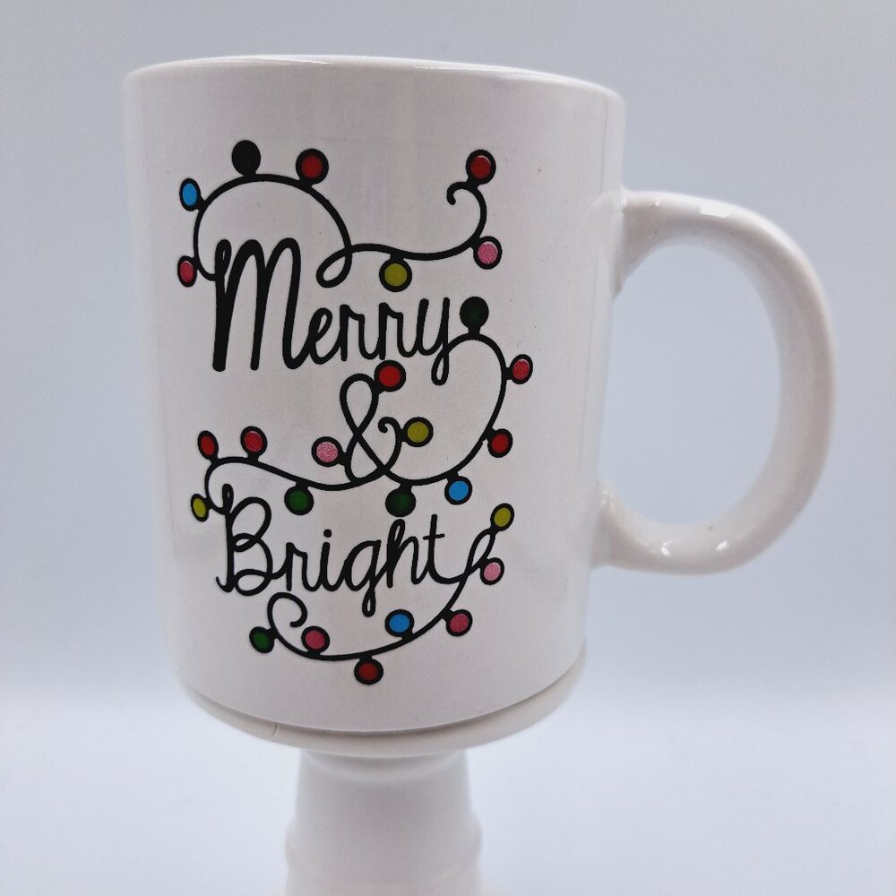 Merry & Bright Holiday Christmas Lights White Coffee Tea Mug